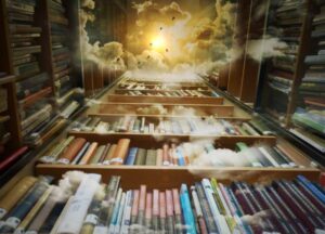 Librería que se eleva hasta el cielo y se ve el sol