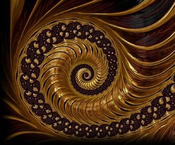 Espiral fractal infinita sobre fondo dorado